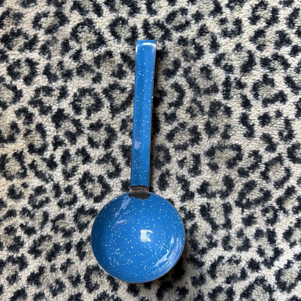 Enamelware Blue Speckled Metal Soup Stew Spoon Pot Ladle Cabin Camping Farmhouse